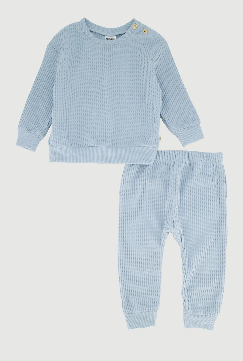 Baby Boys 12-24M Solid Thermal Top and Pants, Blue, Size 12M