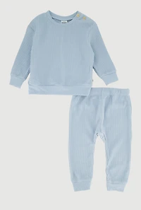 Baby Boys 12-24M Solid Thermal Top and Pants, Blue, Size 12M