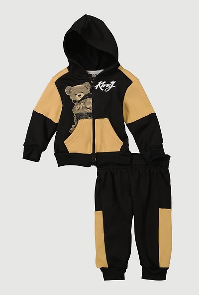 Baby Boys 12-24M King Bear Graphic Sweatshirt and Joggers, Black, Size 24M