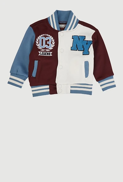 Baby Boys 12-24M Color Blocked Destination Patch Graphic Varsity Jacket, Multi, Size 24M