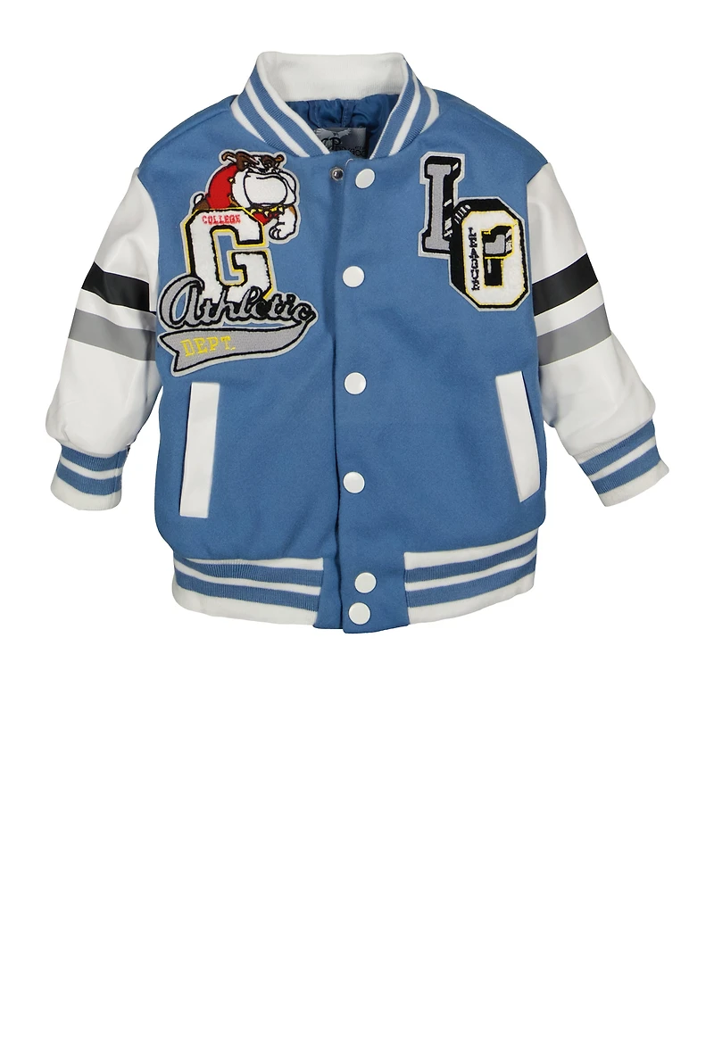 Baby Boys 12-24M Faux Leather Sleeve Varsity Jacket