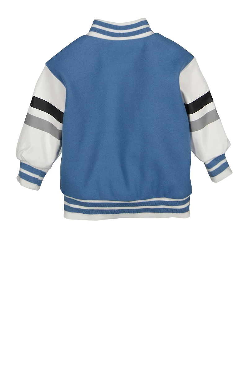 Baby Boys 12-24M Faux Leather Sleeve Varsity Jacket, Blue, Size 18M