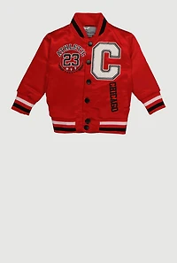 Baby Boys 0-9M Chenille Patch Graphic Satin Varsity Jacket