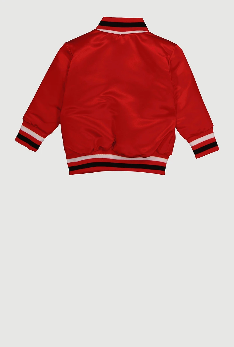Baby Boys 0-9M Chenille Patch Graphic Satin Varsity Jacket, Red, Size 3M