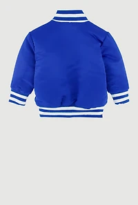 Baby Boys 0-9M Chenille Patch Graphic Satin Varsity Jacket, Blue, Size 9M
