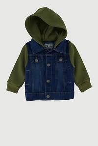 Baby Boys 0-9M Fleece Sleeve Layered Look Denim Jacket, Multi,