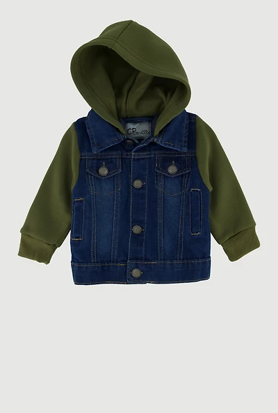 Baby Boys 0-9M Fleece Sleeve Layered Look Denim Jacket, Multi, Size 9M
