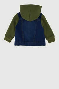 Baby Boys 0-9M Fleece Sleeve Layered Look Denim Jacket, Multi,