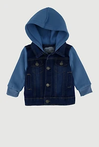 Baby Boys 0-9M Fleece Sleeve Layered Look Denim Jacket