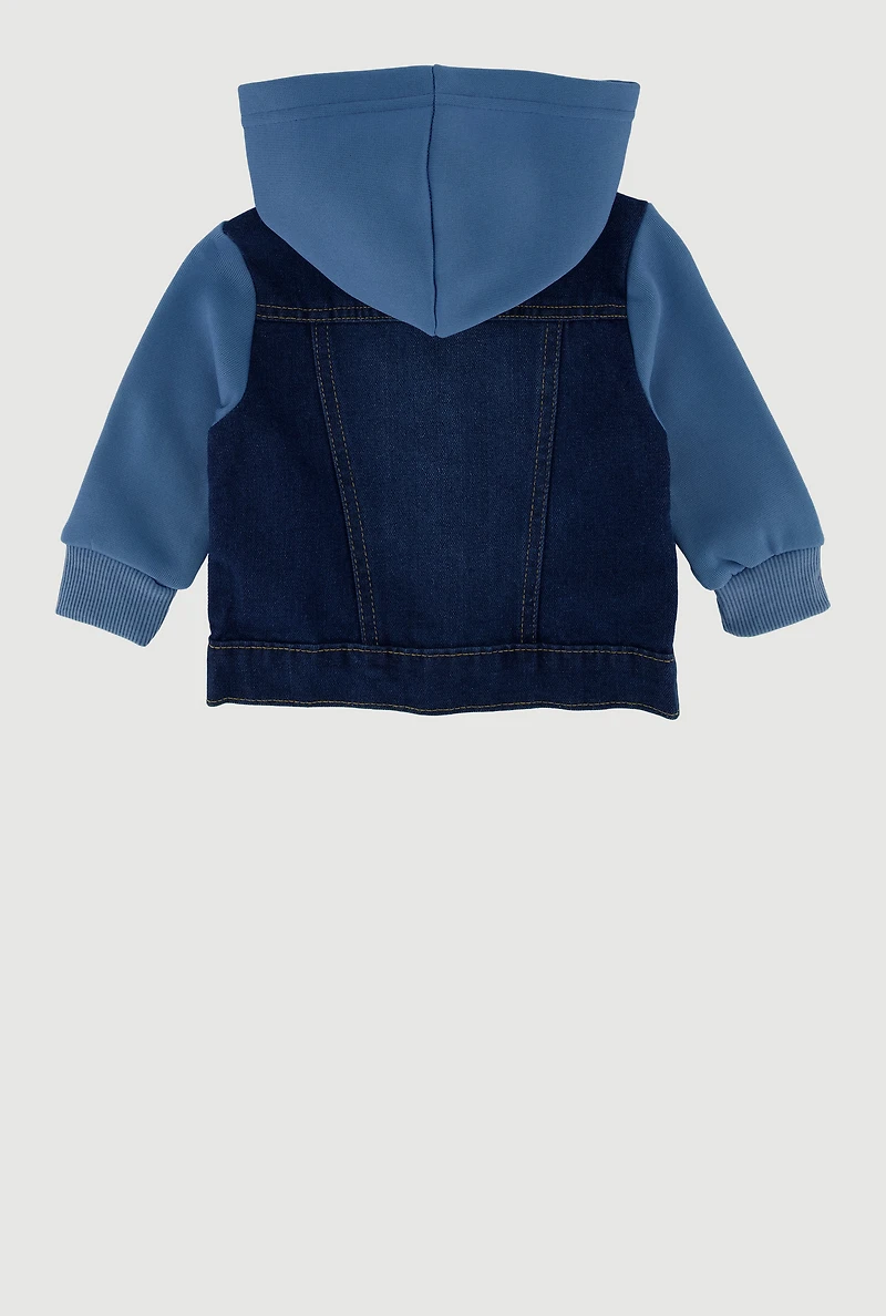 Baby Boys 0-9M Fleece Sleeve Layered Look Denim Jacket, 6M