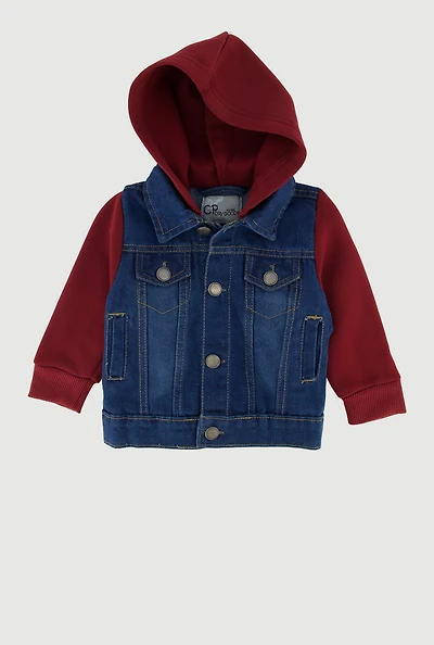 Baby Boys 0-9M Fleece Sleeve Layered Look Denim Jacket, Multi, Size 9M