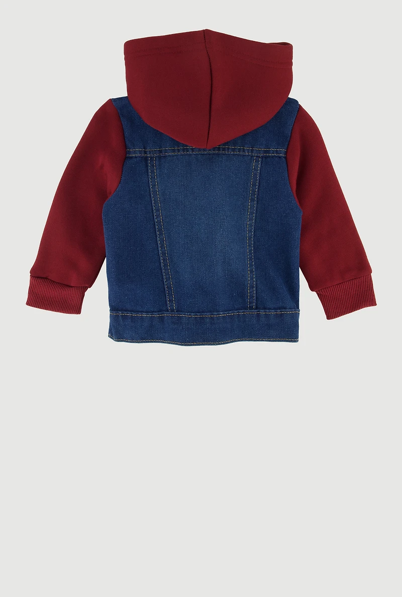 Baby Boys 0-9M Fleece Sleeve Layered Look Denim Jacket, Multi, Size 9M