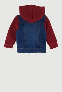 Baby Boys 0-9M Fleece Sleeve Layered Look Denim Jacket, Multi, Size 9M