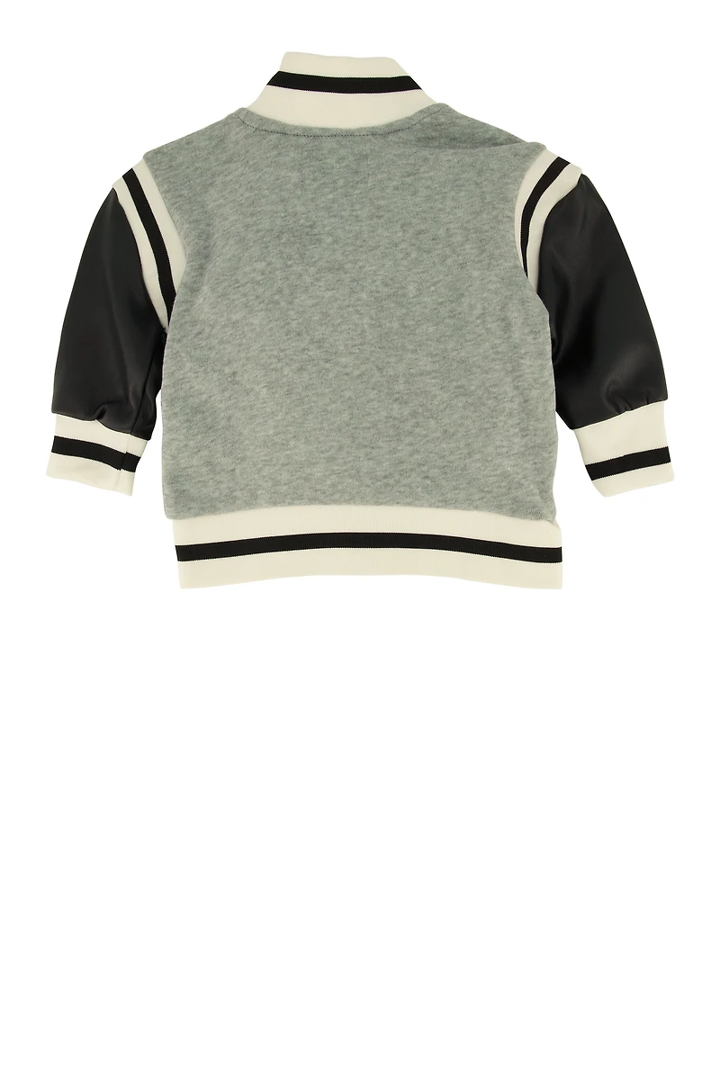 Baby Boys 0-9M Royalty Chenille Patch Graphic Varsity Jacket, Grey, Size 9M
