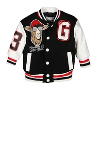Baby Boys 0-9M Goat Chenille Patch Varsity Jacket, Black, Size 3-6M