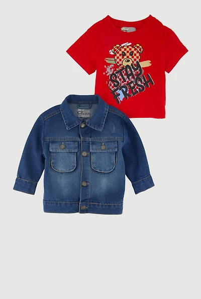 Baby Boys 0-9M Stay Fresh Bear Graphic Tee and Jean Jacket, Multi, Size 6M