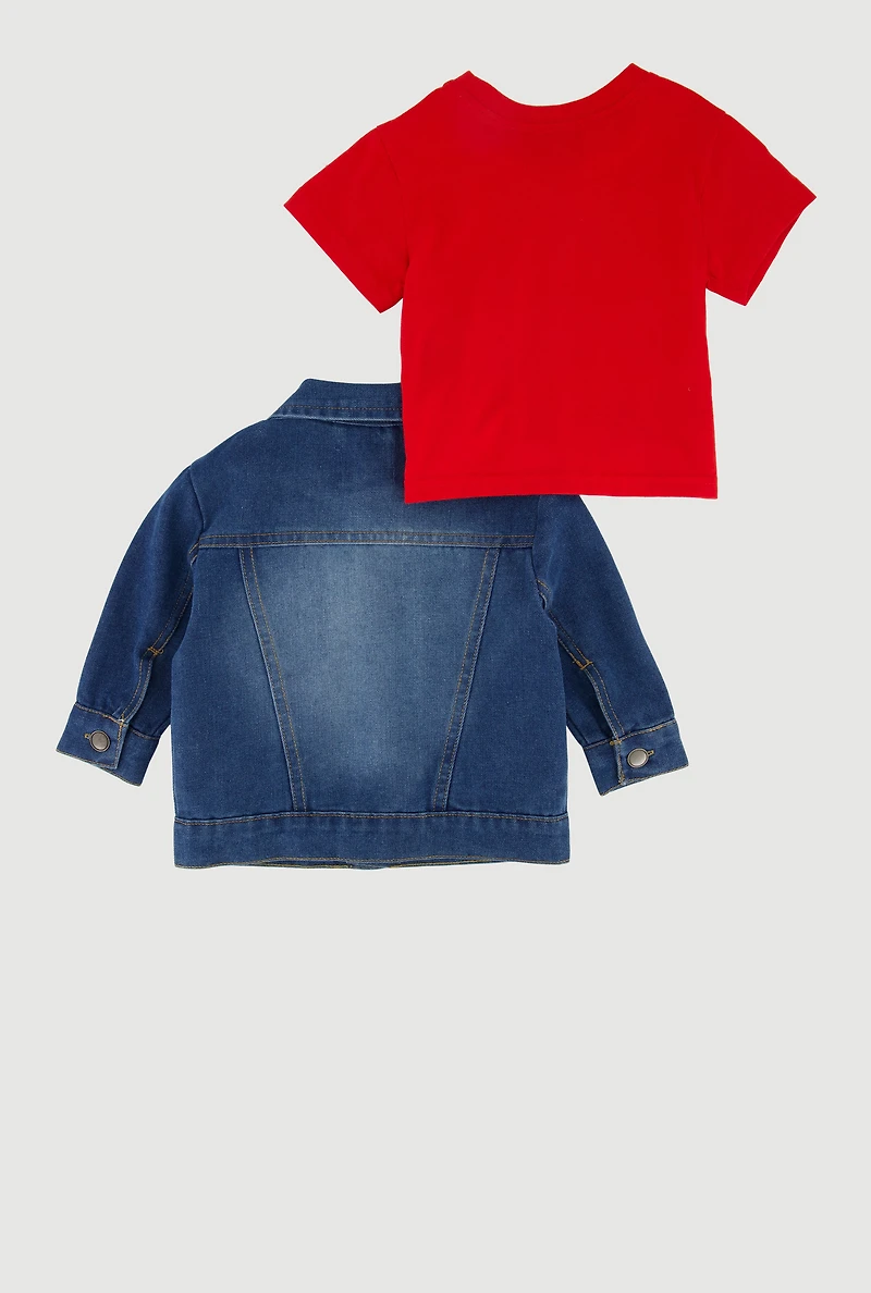 Baby Boys 0-9M Stay Fresh Bear Graphic Tee and Jean Jacket