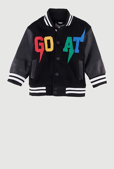 Baby Boys 12-24M Faux Leather Sleeve GOAT Varsity Jacket and Joggers