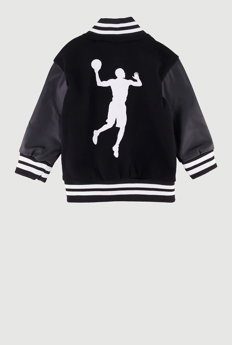 Baby Boys 12-24M Faux Leather Sleeve GOAT Varsity Jacket and Joggers, Black, Size 18M