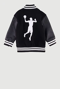 Baby Boys 12-24M Faux Leather Sleeve GOAT Varsity Jacket and Joggers, Black, Size 18M