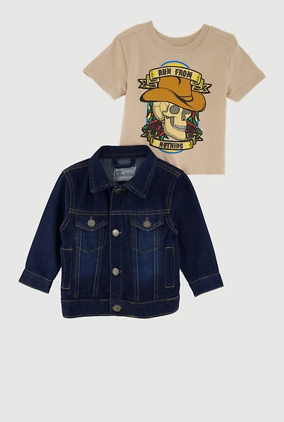Baby Boys 12-24M Run From Nothing Graphic Tee and Jean Jacket, Multi, Size 24M