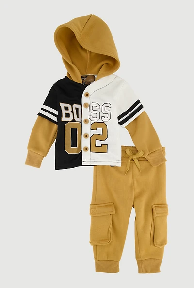 Baby Boys 0-9M Boss 02 Layered Look Hoodie and Cargo Joggers,