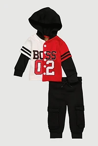 Baby Boys 0-9M Boss 02 Layered Look Hoodie and Cargo Joggers, Black,
