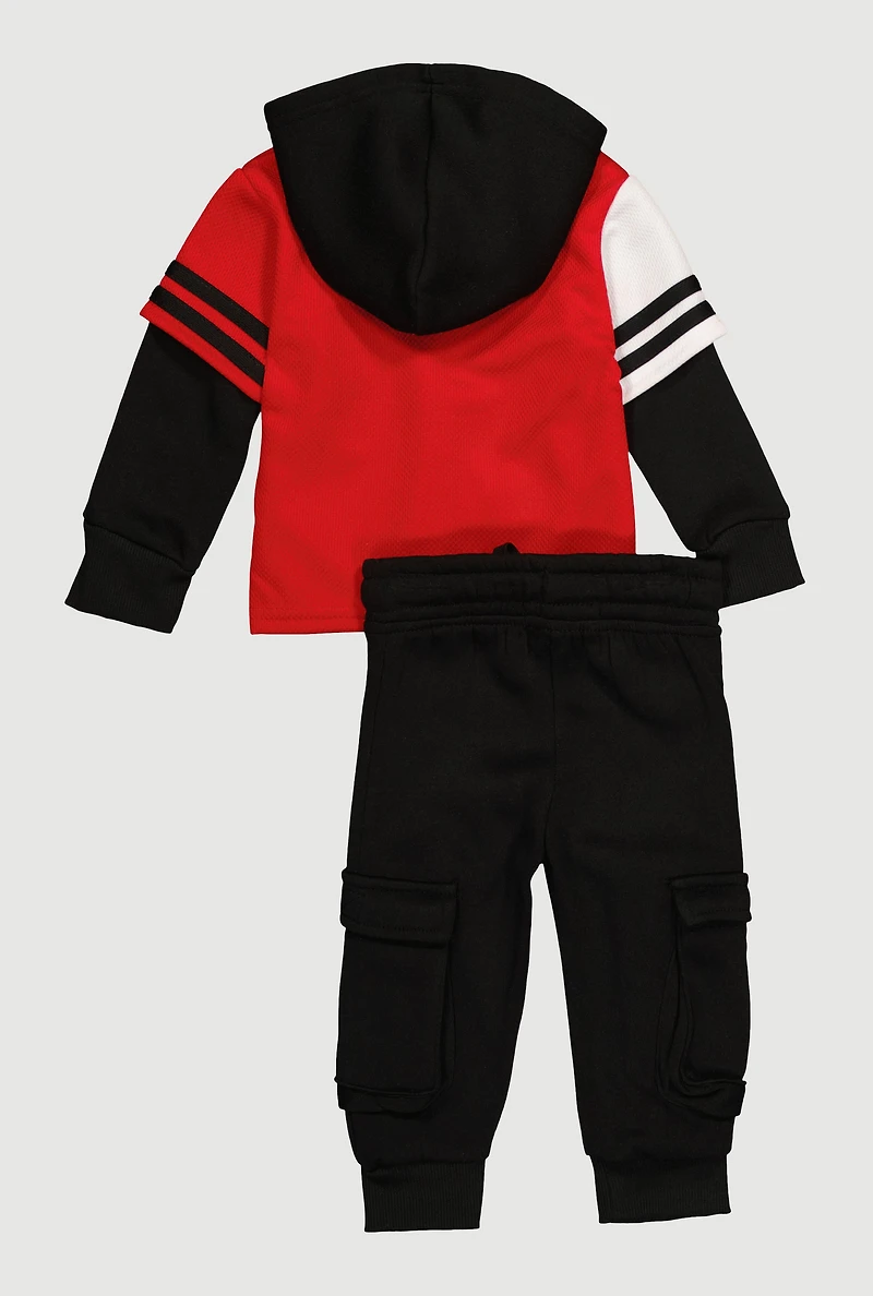 Baby Boys 0-9M Boss 02 Layered Look Hoodie and Cargo Joggers, Black,