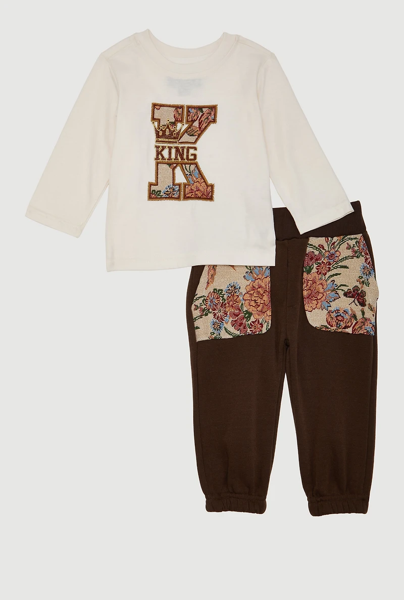 Baby Boys 0-9M King Graphic Tee and Sweatpants, Brown,