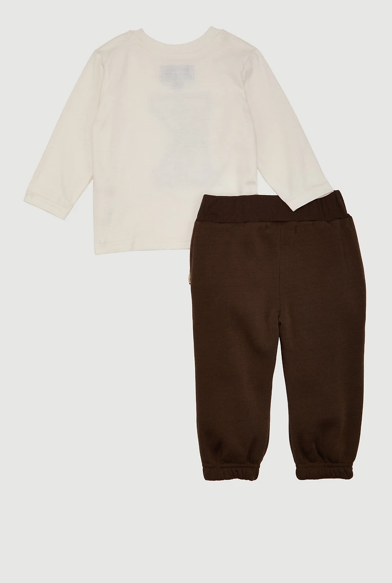 Baby Boys 0-9M King Graphic Tee and Sweatpants, Brown,