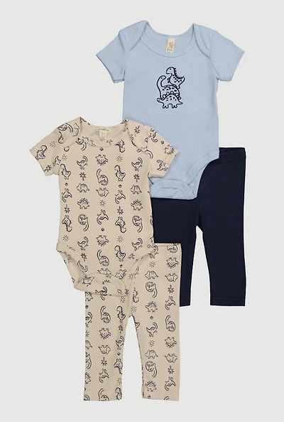 Baby Boys 0-9M Dinosaur Graphic Bodysuits and Pants 4-Piece Set, Multi, Size 0-3M