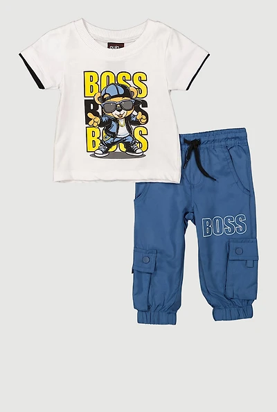 Baby Boys 0-9M Boss Bear Graphic Tee and Joggers, Blue, Size 0-3M