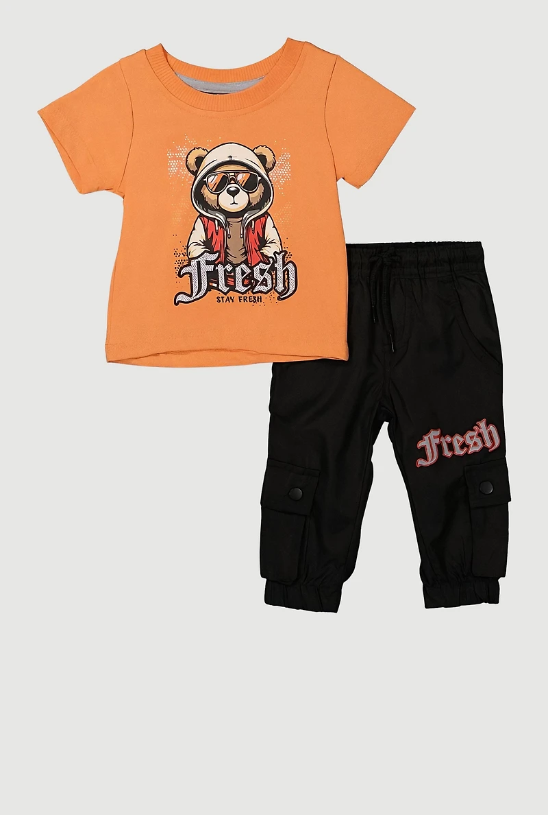 Baby Boys 0-9M Stay Fresh T-Shirt and Cargo Joggers, Orange, Size 3-6M