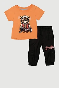 Baby Boys 0-9M Stay Fresh T-Shirt and Cargo Joggers, Orange, Size 3-6M