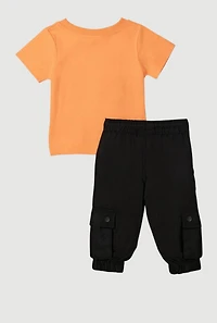 Baby Boys 0-9M Stay Fresh T-Shirt and Cargo Joggers, Orange, Size 6-9M