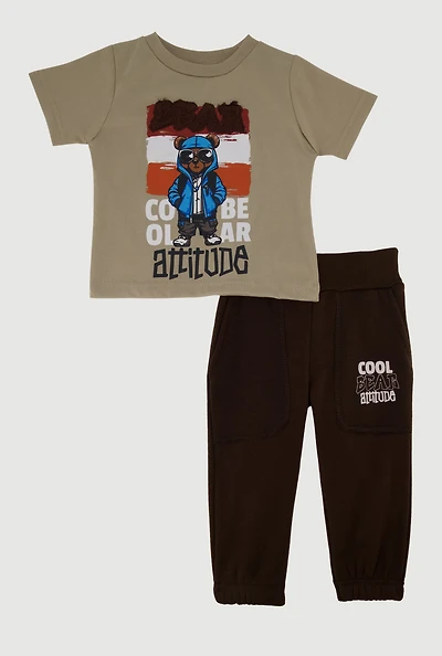 Baby Boys 0-9M Cool Bear Attitude Tee and Sweatpants, Brown, Size 3-6M
