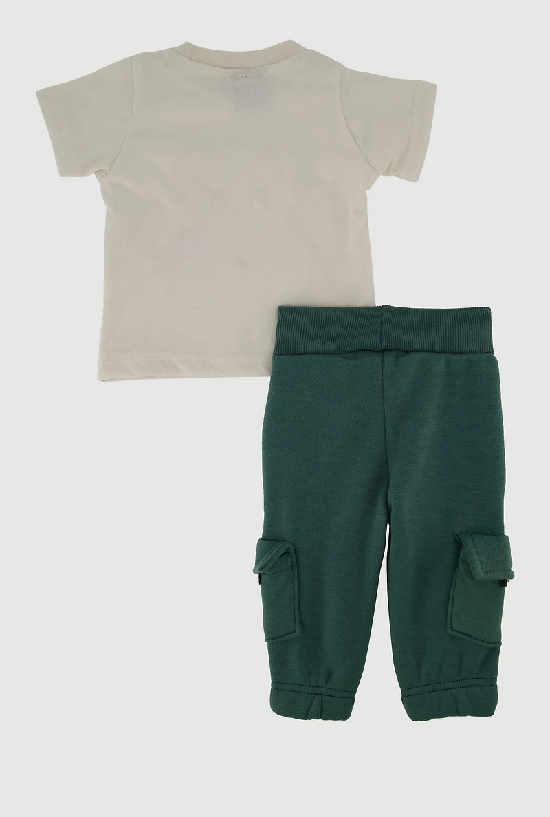 Baby Boys 0-9M Embroidered Bear Graphic Tee and Cargo Joggers, Multi, Size 3-6M