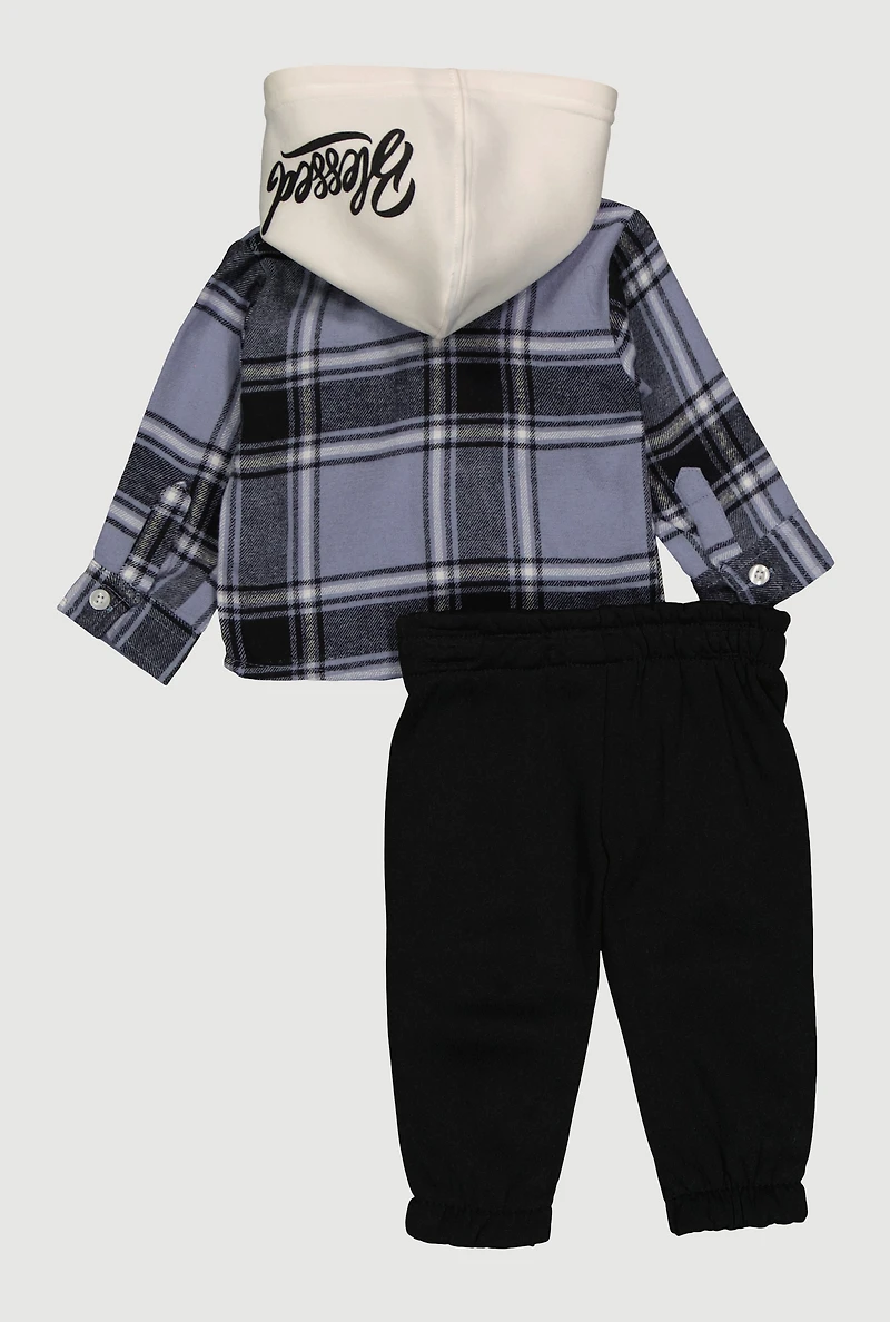Baby Boys 0-9M Blessed Hooded Plaid Flannel Top and Joggers