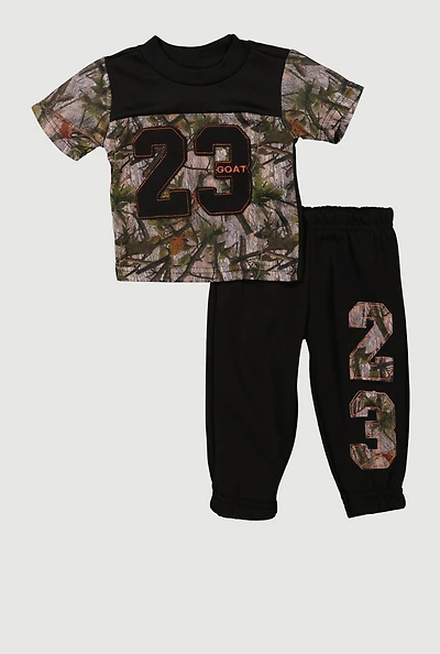 Baby Boys 0-9M 23 GOAT Hunter Camo Tee and Sweatpants, Black, Size 0-3M