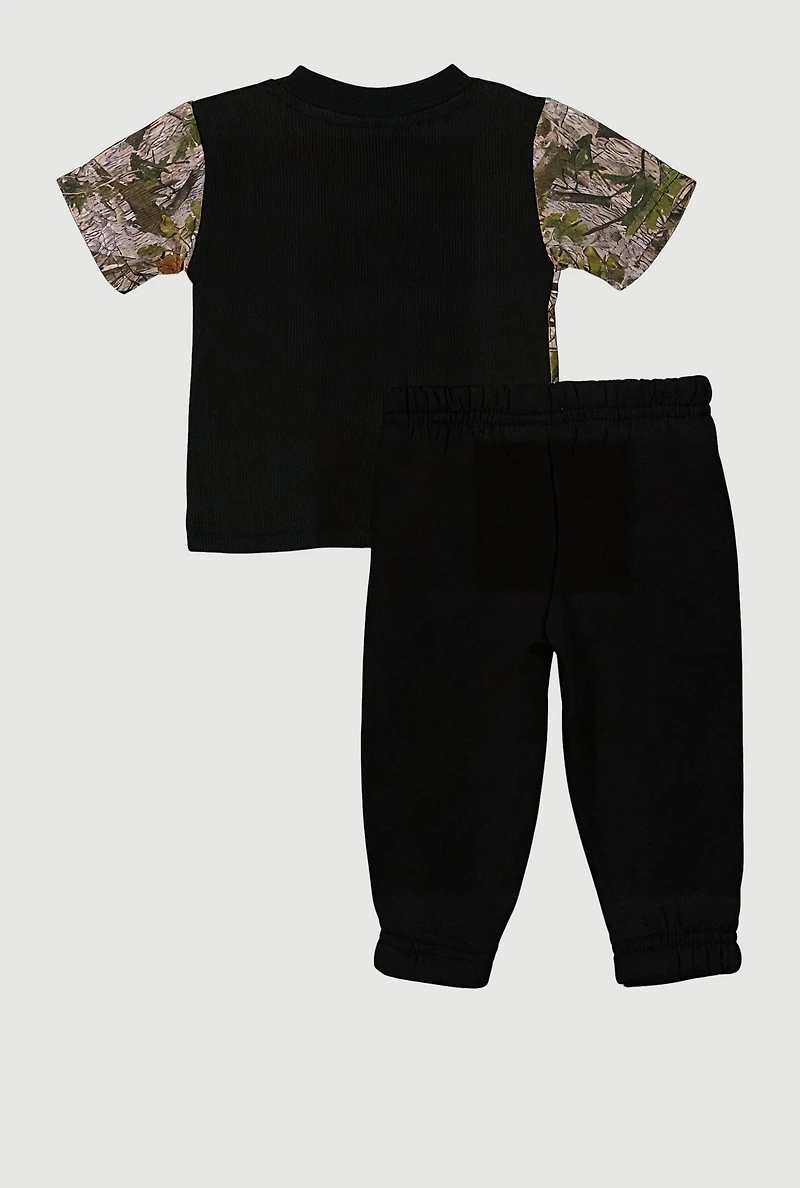 Baby Boys 0-9M 23 GOAT Hunter Camo Tee and Sweatpants, Black, Size 3-6M