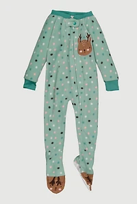 Baby Girls 12-24M Reindeer Graphic Fleece Footed Jumpsuit