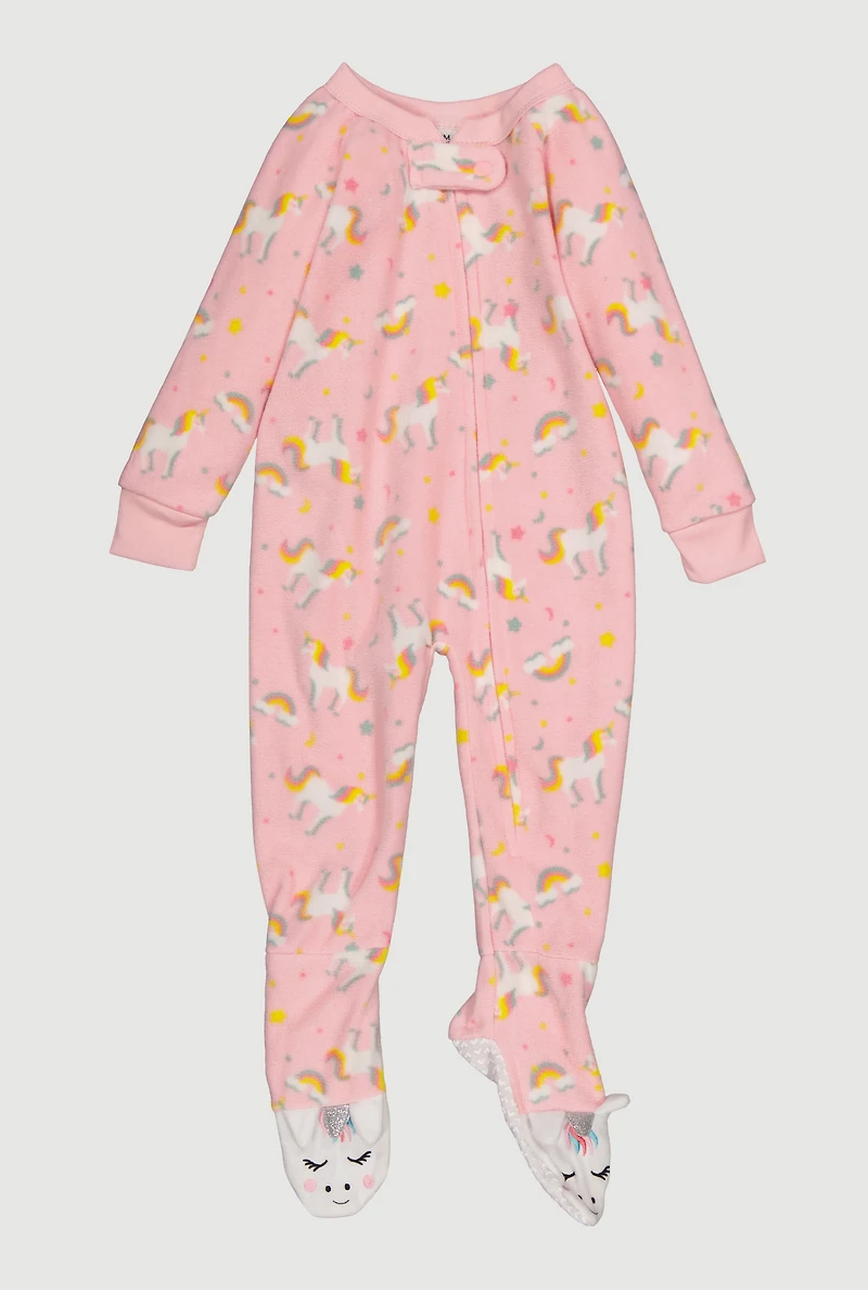 Baby Girls 12-24M Reindeer Graphic Fleece Footed Jumpsuit