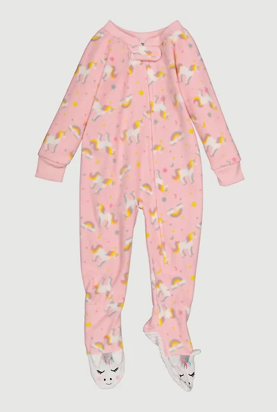 Baby Girls 12-24M Reindeer Graphic Fleece Footed Jumpsuit