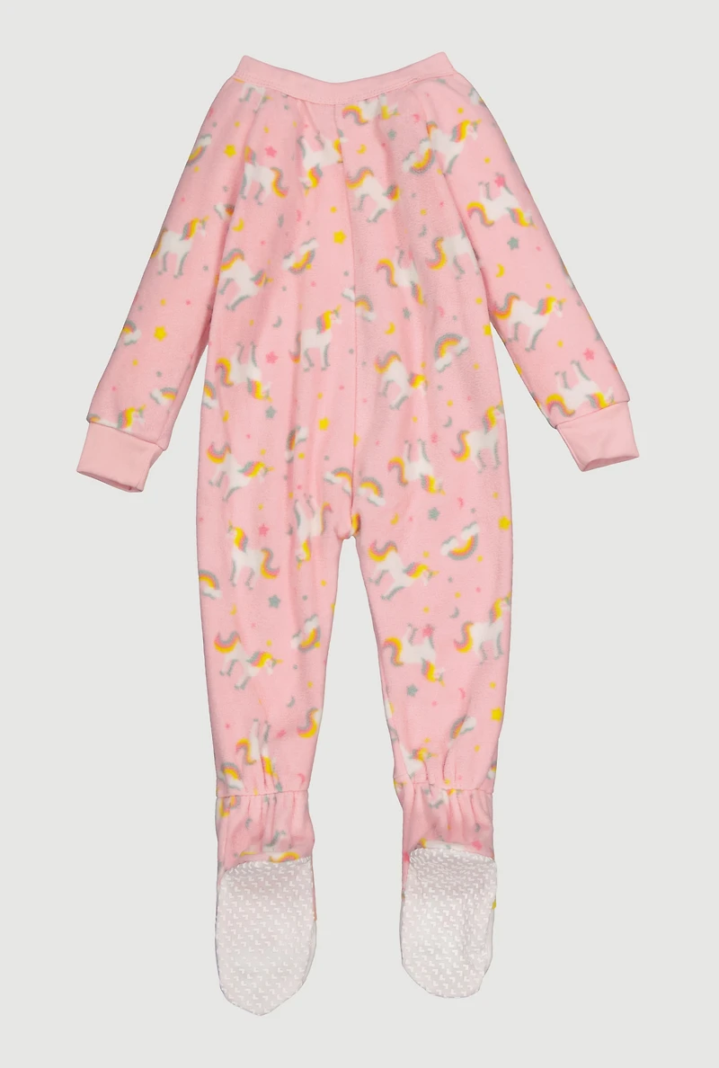 Baby Girls 12-24M Reindeer Graphic Fleece Footed Jumpsuit, Pink, Size 12M