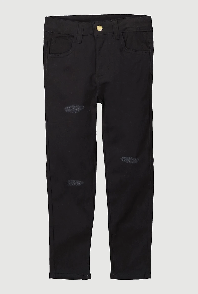 Toddler Girls Twill Distressed Skinny Leg Pants, Black, Size 6X