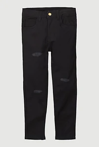 Toddler Girls Twill Distressed Skinny Leg Pants, Black, Size 6X