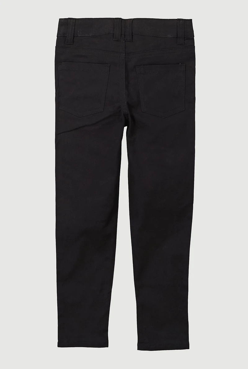 Toddler Girls Twill Distressed Skinny Leg Pants, Black, Size 6X