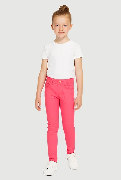 Little Girls Stretch Twill Skinny Pants, Pink, Size 6
