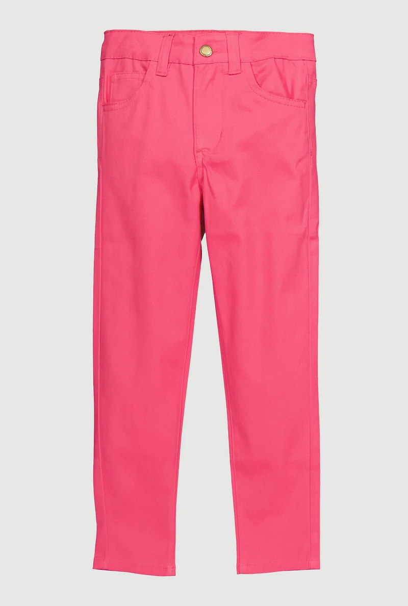 Little Girls Stretch Twill Skinny Pants, Pink, Size 6