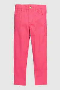 Little Girls Stretch Twill Skinny Pants, Pink, Size 6